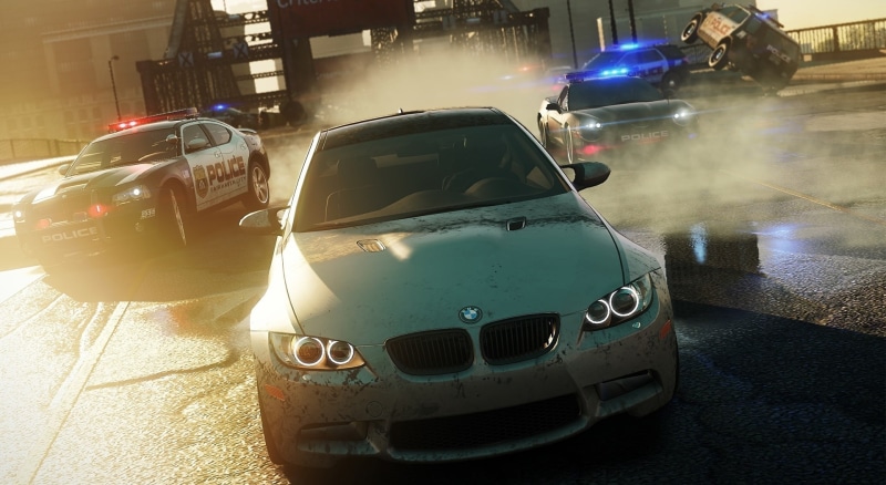 police car, traffic, law, nfs, wanted, e, most wanted, headlight, lighting equipment, need, land vehicle, m, car, taxi, government, street, city, no people