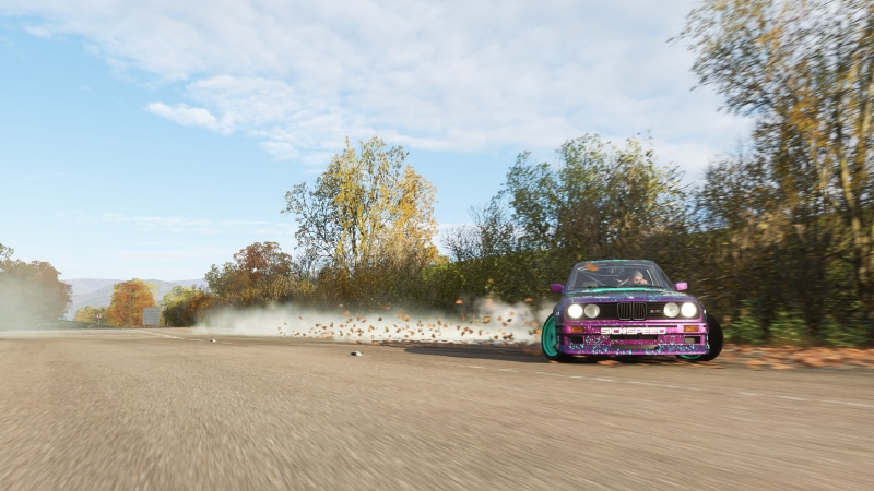 screen shot, Forza Horizon 4, video games, fall, drift, BMW M3 E30, 4K
