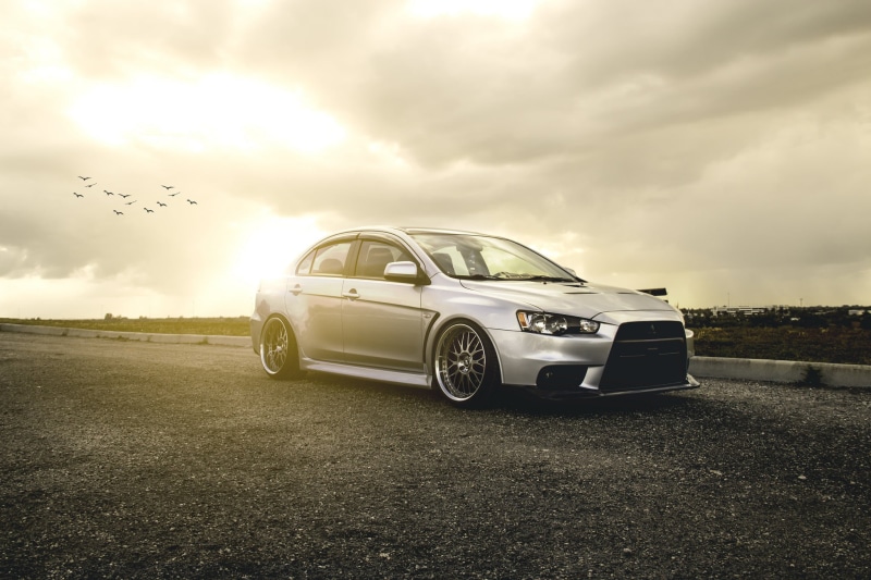 flying, field, chrome, evo, sunset, sports Car, 1080P, land Vehicle, bumper, silvery, mode of Transport, driving, bMW, sedan, x, compact Car, Evolution