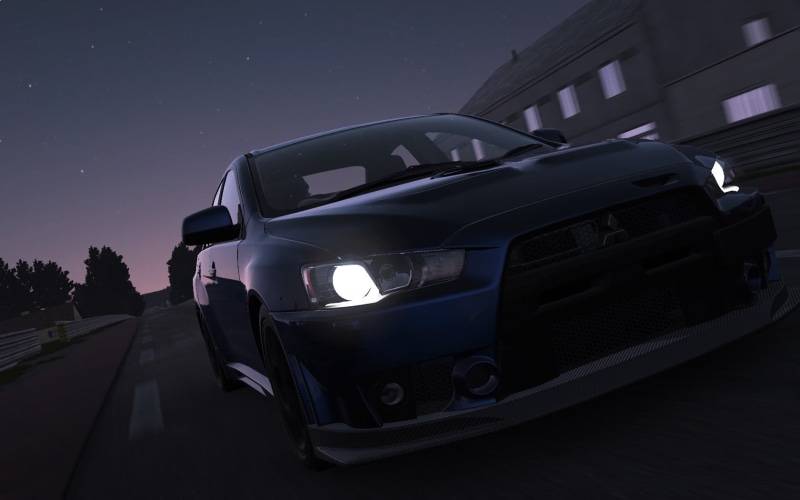 video games, Mitsubishi Lancer Evo X, lighting equipment, car, 720P, land vehicle, headlight, outdoors, retro styled, motor vehicle, travel, illuminated