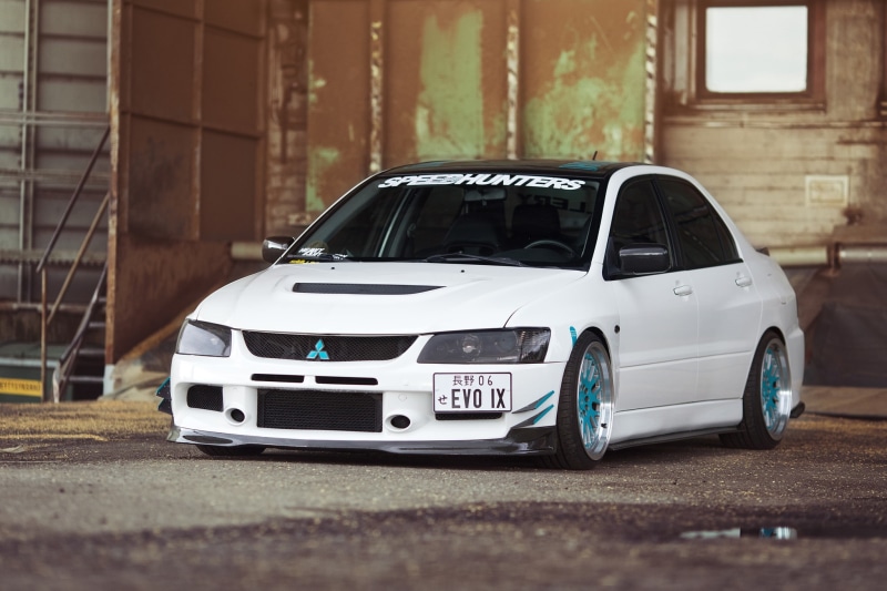 outdoors, white color, Mitsubishi Lancer, evo, tuning, architecture, road, no people, Mitsubishi, close-up, wheel, JDM, motor vehicle, mode of transportation
