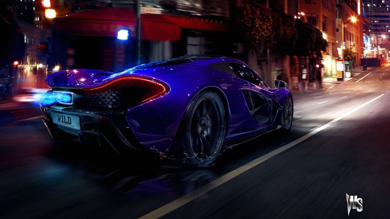1080P, McLaren P1, wheel, built structure, speed, city, building exterior, motion, illuminated, headlight, blurred motion, on the move, coupe, city street