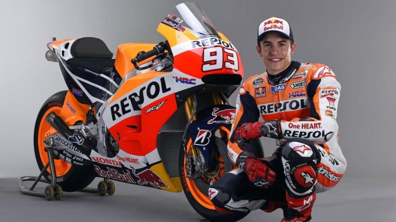 Marc Marquez, men, lifestyles, headwear, competition, motorcycle, indoors, studio shot, helmet, standing, young adult, sport, crash helmet, sports helmet
