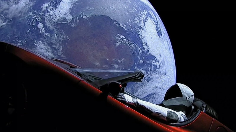 space, car, digital art, Starman, SpaceX, 2K, Earth, Tesla Roadster