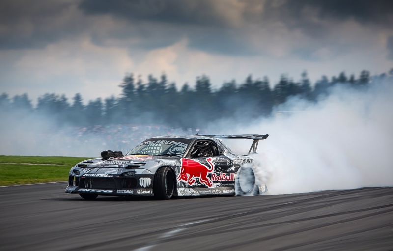 Rx7, land Vehicle, sprot, wheel, motorsport, transportation, drifting, mode of transportation, montmelo , Red Bull, racecar, real people, action, skid