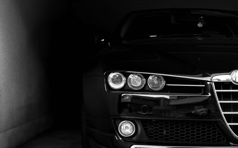 Headlights, car, black, face, Alfa Romeo, 1080P, dark
