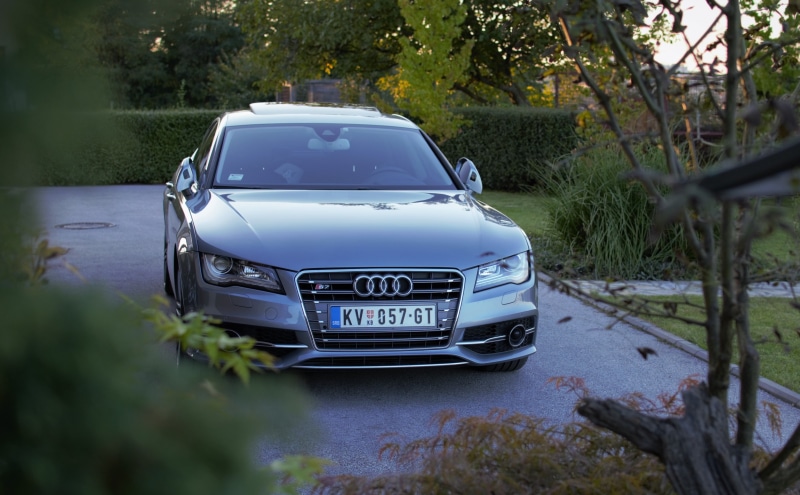 motor vehicle, vintage car, nature, day, audi rs7, blue, road, selective focus, mode of transportation, tree, land, retro styled, 5K, s, sportback, s line