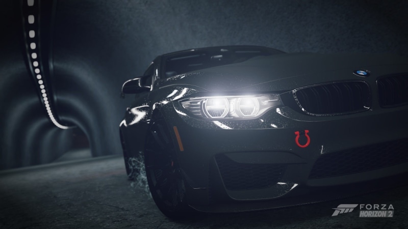 vehicle part, LED headlight, horizon, nightlife, forza, retro styled, screenshot, black color, lighting equipment, tunnel, indoors, close-up, transportation