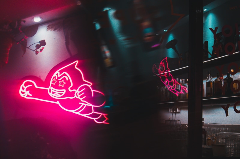 night, building, metropolis, 2K, urban, lighting equipment, clothing, town, human, pink color, illuminated, club, laser, reflection, no people, spoke