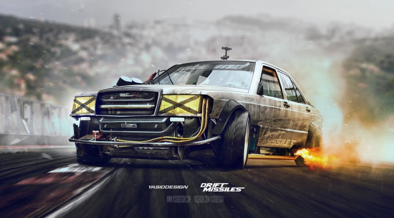 motor vehicle, drift, Photoshop, transportation, motion, Mercedes-Benz, accidents and disasters, firefighter, sign, smoke - physical structure
