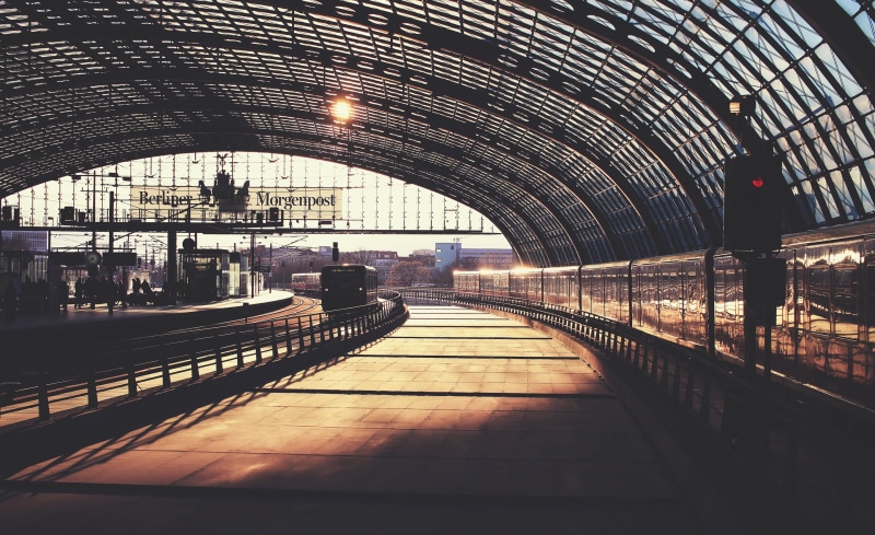 bridge - man made structure, urban, train station, footbridge, reflection, group of people, railing, footpath, transportation, Berlin, bridge, arch, train