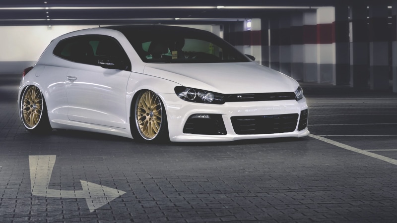 door, no people, road, 1080P, day, transportation, motor vehicle, white color, city, reflection, stationary, hatchback, parking, Volkswagen Scirocco, glass - material