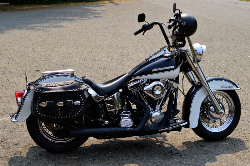 motorbike, city, cruiser, park, wheel, travel, street, road, shadow, land vehicle, sunlight, outdoors, side view, nature, stationary, scooter, black, bicycle