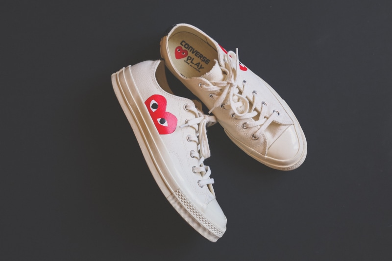 cdg play, shoes, close-up, womenswear, ornate, converse, shoelace, canvas shoe, white, 4K, white shoes, detail, shoe, footwear, trainers, still life, portugal