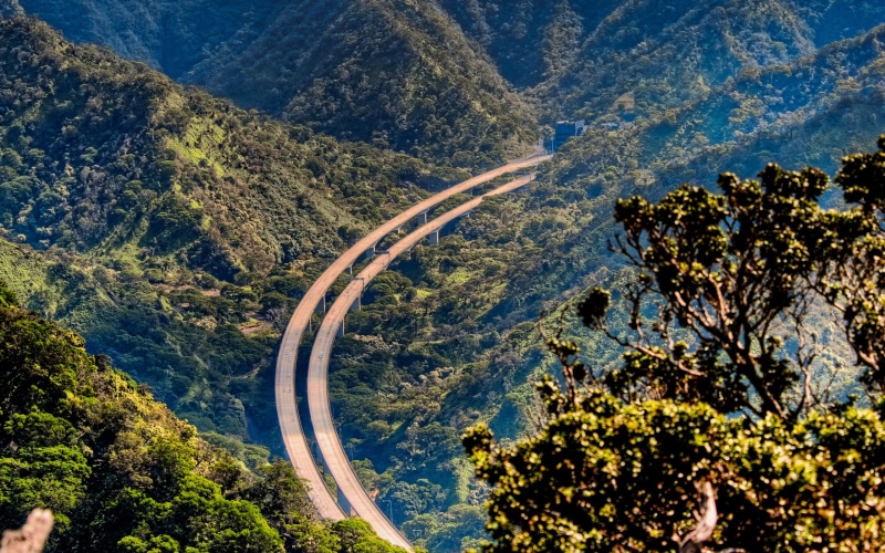 mountain, outdoors, sunlight, highway, landscape, transportation, day, tranquil scene, two, roads, nature, high angle view, environment, growth, 2K, tranquility