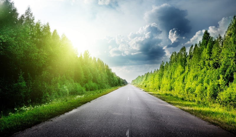 vanishing point, gray, diminishing perspective, cloud - sky, nature, non-urban scene, beauty in nature, asphalt, tranquil scene, tree, plant, tranquility