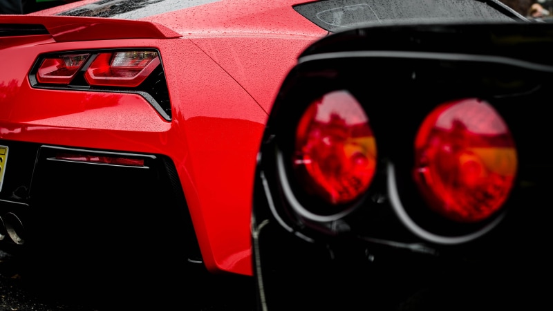 hd, cars, corvette, wet, c7, chevrolet, 2K, c, tail, c6, light