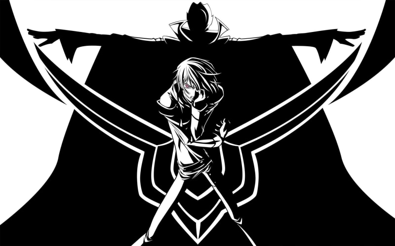 bone, anime, low angle view, arts culture and entertainment, skeleton, one person, Code Geass, indoors, 1080P, silhouette, art and craft, nature, Lamperouge Lelouch