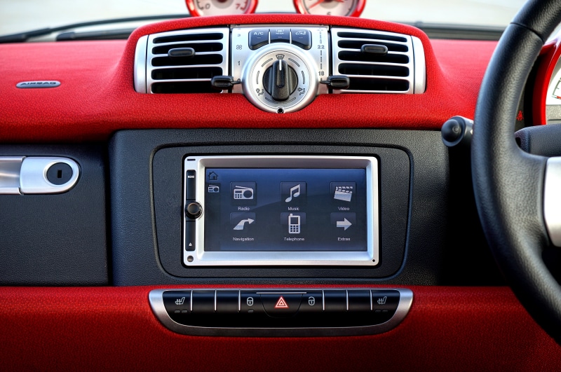 land vehicle, day, sat nav, design, window, interior, close-up, front view, cockpit, wheel, leather, control panel, equipment, fire engine, transportation