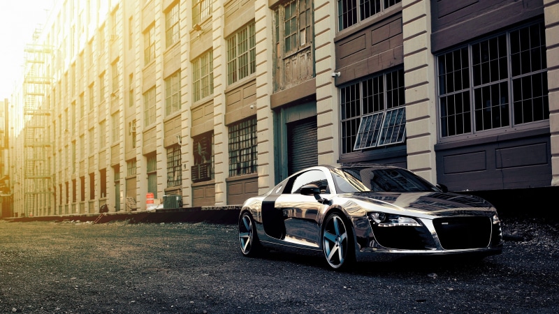 transportation, Audi R8, built structure, nature, city, retro styled, mode of transportation, street, car, city Life, 4K, cityscape, facade, new, business
