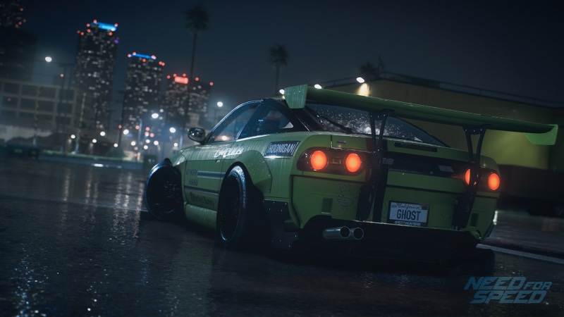 city, Need for Speed, 1080P, trees, rear wing, tail light, car, modified, road, police cars