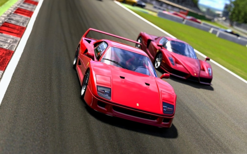 Gran Turismo, Ferrari, transportation, travel, racecar, motor vehicle, Enzo Ferrari, no people, high angle view, street, 1080P, F40, motion, Gran Turismo 5