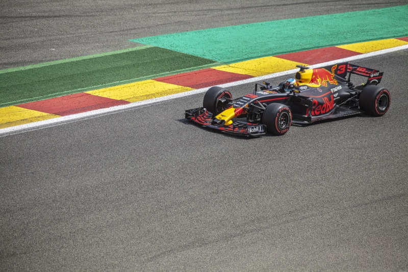 auto racing, racer, multi colored, daniel ricciardo, high angle view, belgian, asfalt, f1, no people, fast, racing, sport, competition, concrete, turbo