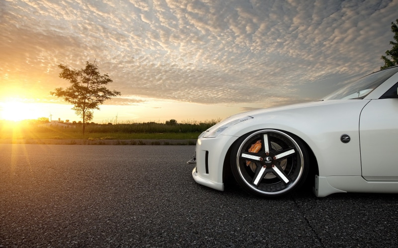 rims, sunset, vehicle, tuning, Nissan 350Z, JDM, 2K, car, clouds