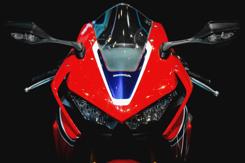 honda cbr 1000 rr, black color, road, black background, land vehicle, motor vehicle, honda, sportbike, front view, indoors, studio shot, night, 4K, sportsbike