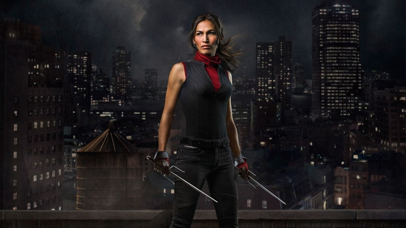 night, women, one person, Elodie Yung, cityscape, clothing, hairstyle, hair, Elektra (Marvel Comics), three quarter length, 1080P, city life, adult, skyscraper