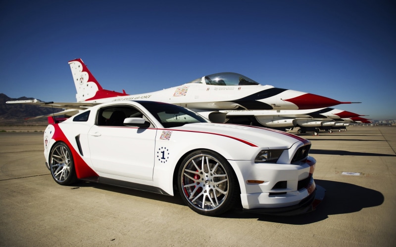 motor vehicle, sky, mode of transportation, luxury, blue, Ford Mustang, outdoors, no people, convertible, racecar, Ford Mustang GT US AirForce Edition