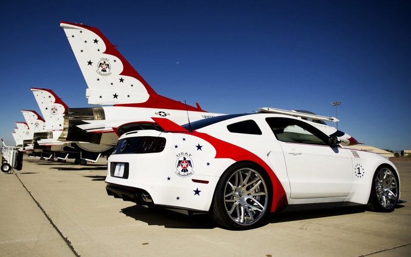 transportation, Ford Mustang, white color, sunlight, nature, Ford Mustang GT US AirForce Edition, day, copy space, outdoors, blue, sunny, 1080P, motor vehicle