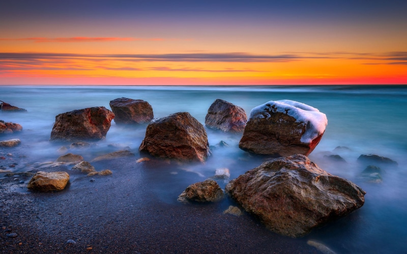 ocean, canada, horizon, winter, clouds, sunset, beach, red, hd, sky, ontario, desktop, stones, squires, 4K