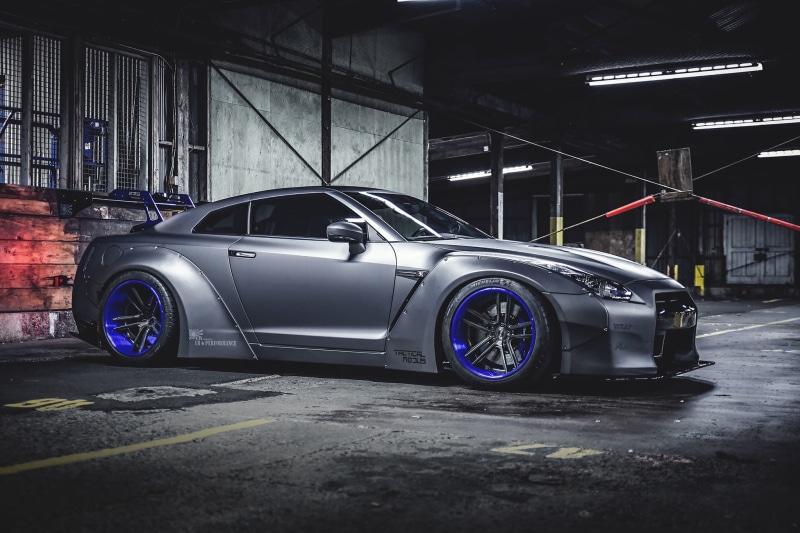 sport, Liberty Walk, sports Car, technology, city, front View, black Color, gt, GT-R, architecture, mode of transportation, 1080P, no People, fuel and Power Generation
