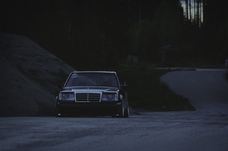 rims, Stance, land vehicle, travel, Mercedes-Benz, street, motion, mode of transportation, no people, road, city, transportation, 4K, dark, on the move