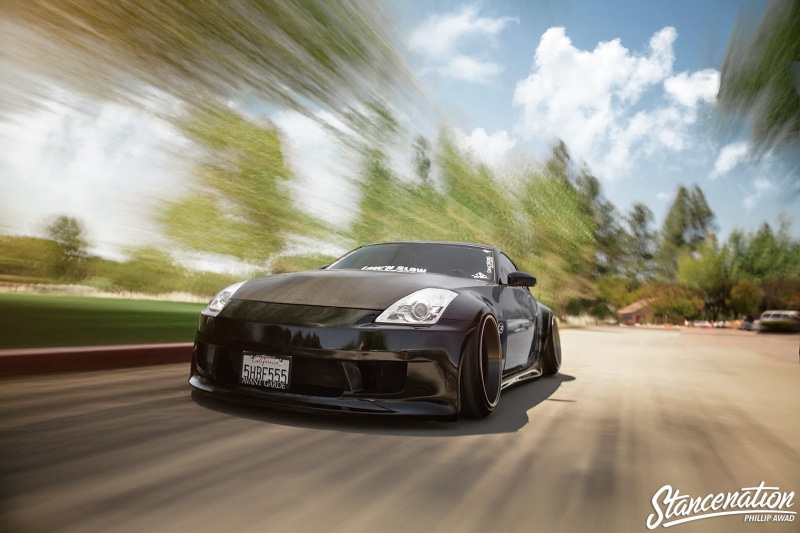 cloud - sky, day, speed, sky, blurred motion, Nissan 350Z, nature, Nissan, tree, road trip, transportation, coupe, Stanceworks, motor vehicle, auto racing
