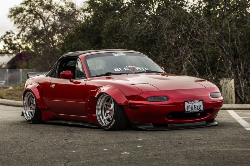 5K, Mazda, mx5, widebody, Rocket Bunny, car, red cars, Mazda MX-5, miata, vehicle, MX-5, Los Angeles