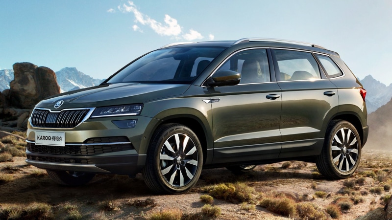 Mountain, SUV, Compact Car, Škoda Karoq, Car, Crossover Car, 1080P, Green Car, Skoda
