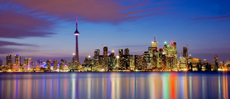 Toronto, sky, lights, architecture, outdoors, tall - high, modern, spire, skyscraper, downtown district, urban skyline, colorful, 1080P, residential district