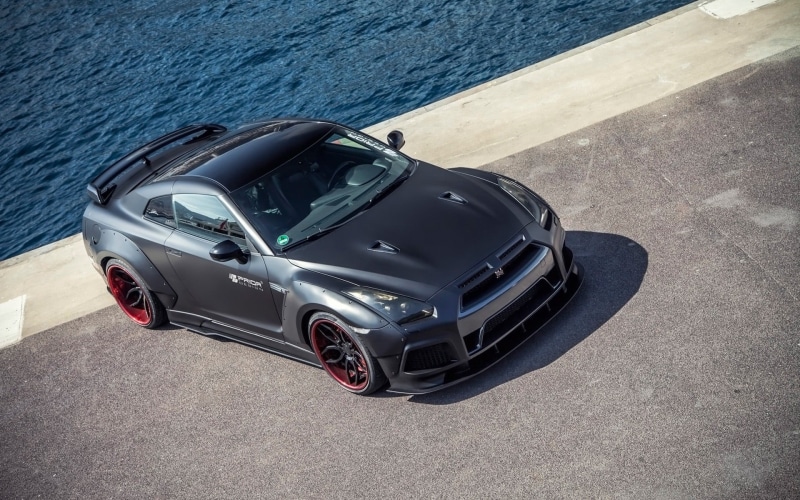 1080P, benz, Nissan, coupe, Nissan GT-R R35, black, Nissan GT-R PD750 Widebody, Prior Design, mercedes