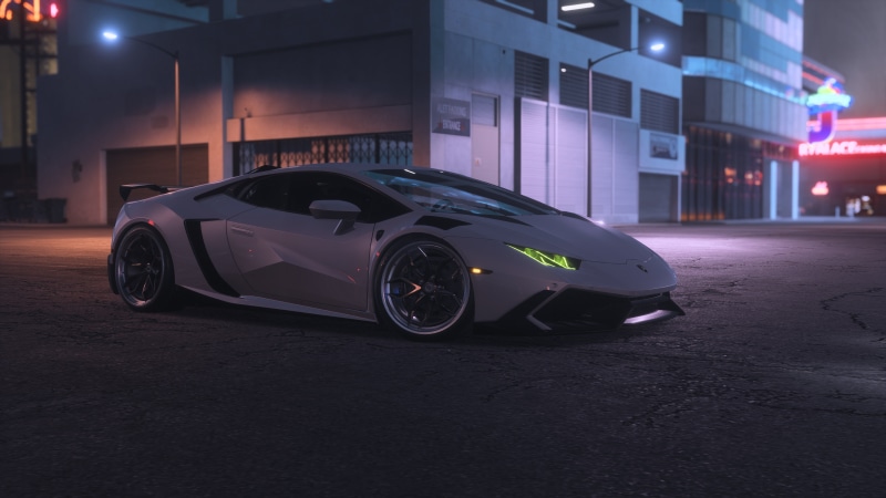 sports car, motor vehicle, car, dusk, outdoors, need for speed, mode of transportation, architecture, land vehicle, road, transportation, built structure