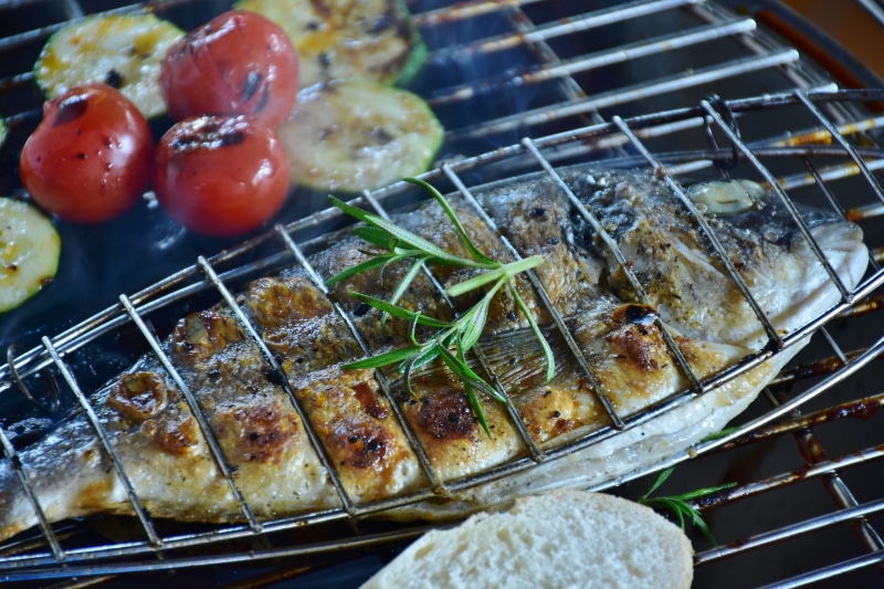 eat, healthy, grilled, still life, grid, temptation, fish, frisch, on top, no people, high angle view, hearty, indoors, delicious, healthy eating, food and drink