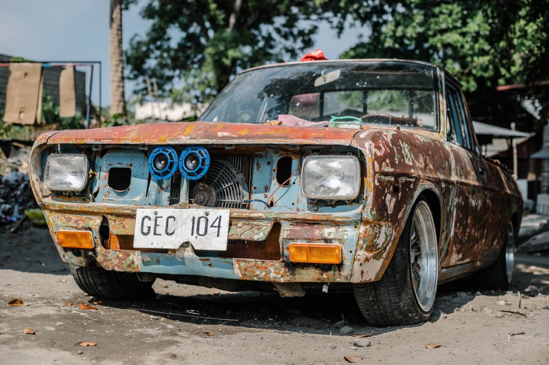damaged, broken, classic, red, bad condition, obsolete, aged, vehicle, wheel, automobile, drive, rusty, 2K, no people, junkyard, mode of transportation