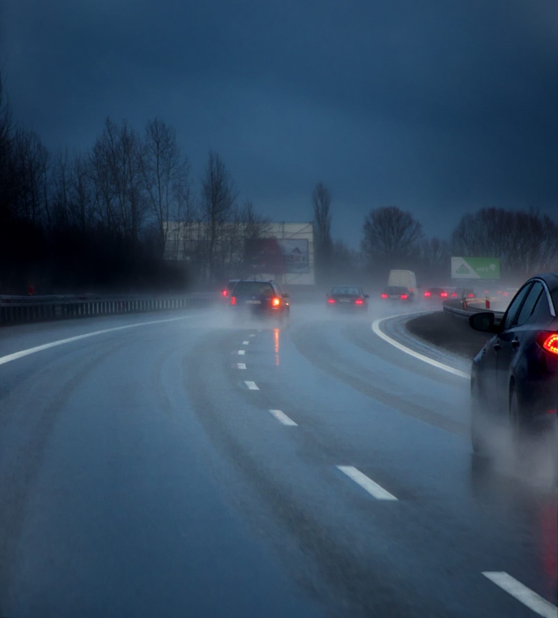 land vehicle, rain, wet, slippery, road, storm, tree, traffic, car, slide, fatigue, direction, illuminated, on the move, winter, travel, highway, no people
