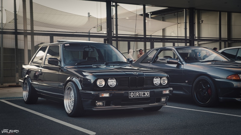 BMW, car, outdoors, vehicle, car park, 4K, German cars, BMW M3 E30, sports car