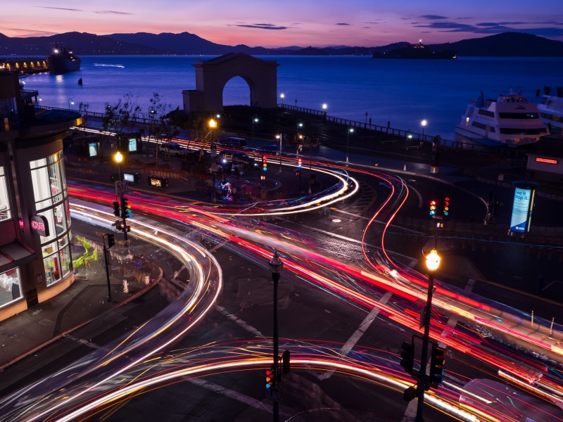 olympus omd em1, famous Place, light  blue, time, outdoors, long Exposure, road, cityscape, traffic, Movement, urban Scene, blue hour, architecture, streaks