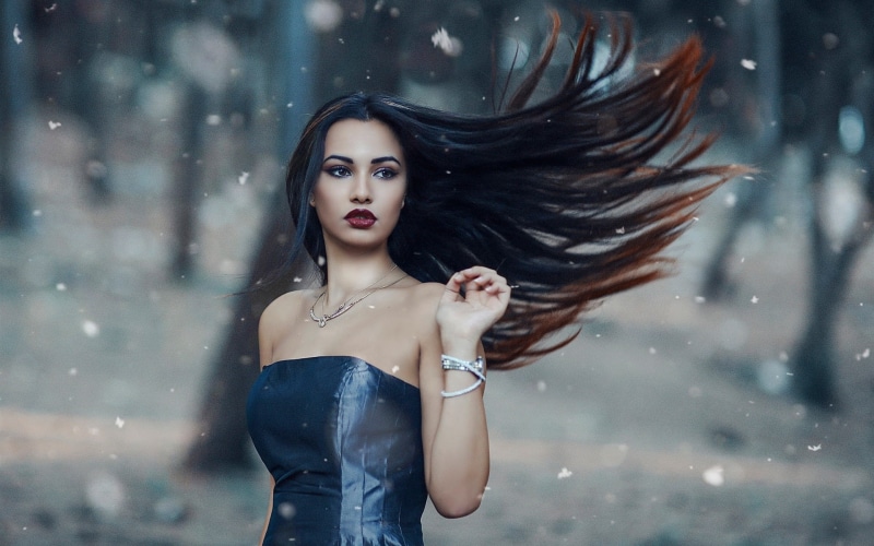 Blue, woman, Girl, Dress, 1080P, Long, laps, time, photography, Wind, Hair, waving