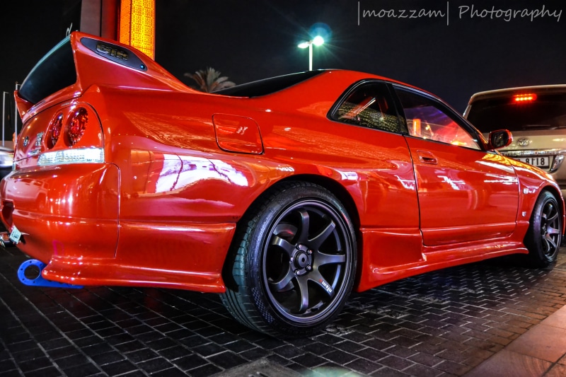 road, tail light, illuminated, stationary, land vehicle, Nissan Skyline GT-R R34, transportation, parking, city, night, Nissan, built structure, motor vehicle