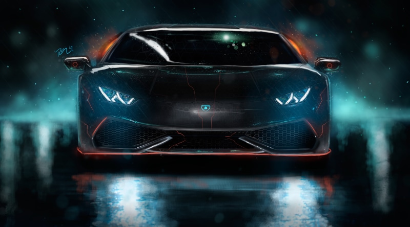 Lamborghini Huracan, 4K, Neon, 4K, lamborgini, CGI, Night, black, HD, Custom
