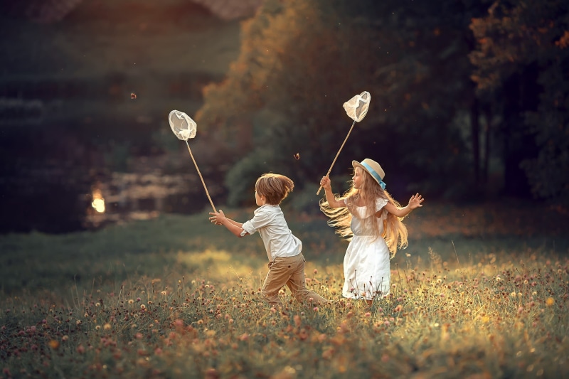 sports, carelessness, nature, 1080P, fishing, boy, mood, Russia, the game, lawn, meadow, light, long-haired, out of the city, village, kids, hat, girl
